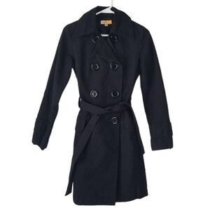 Tulle Anthropologie Black Belted Double Breasted Trench Coat Size S